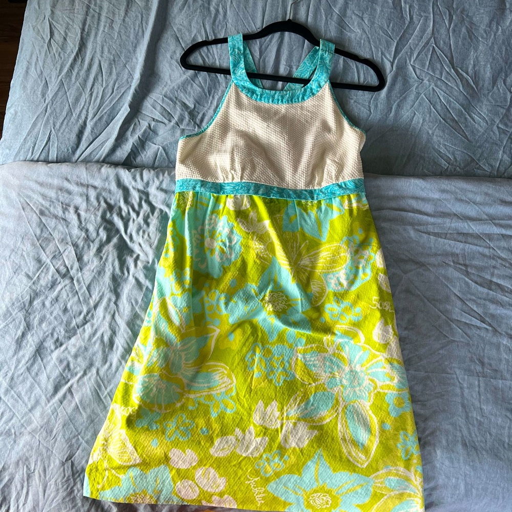 Lilly Pulitzer- Floral Sleeveless Dress with Blue and Green Accents